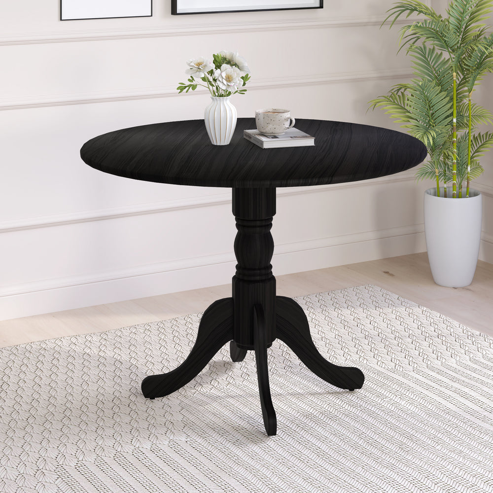 Wooden Dining Table with Round Tabletop and Curved Trestle Legs-Black - Gallery View 1 of 8