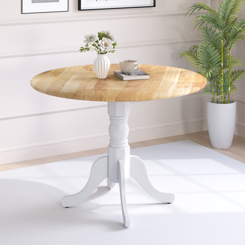 Wooden Dining Table with Round Tabletop and Curved Trestle Legs-Natural & White - Gallery View 1 of 8