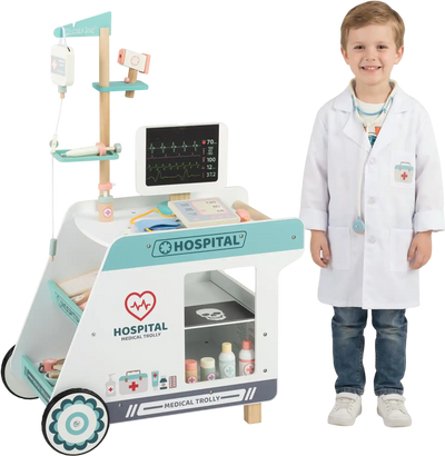 Costway Wooden Doctor Playset Pretend Play Cart Kids Toddlers 19862522 New