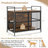 Wooden dog crate furniture in brown with dual locks, adjustable height, and a 360° swivel dog bowl holder for easy feeding.