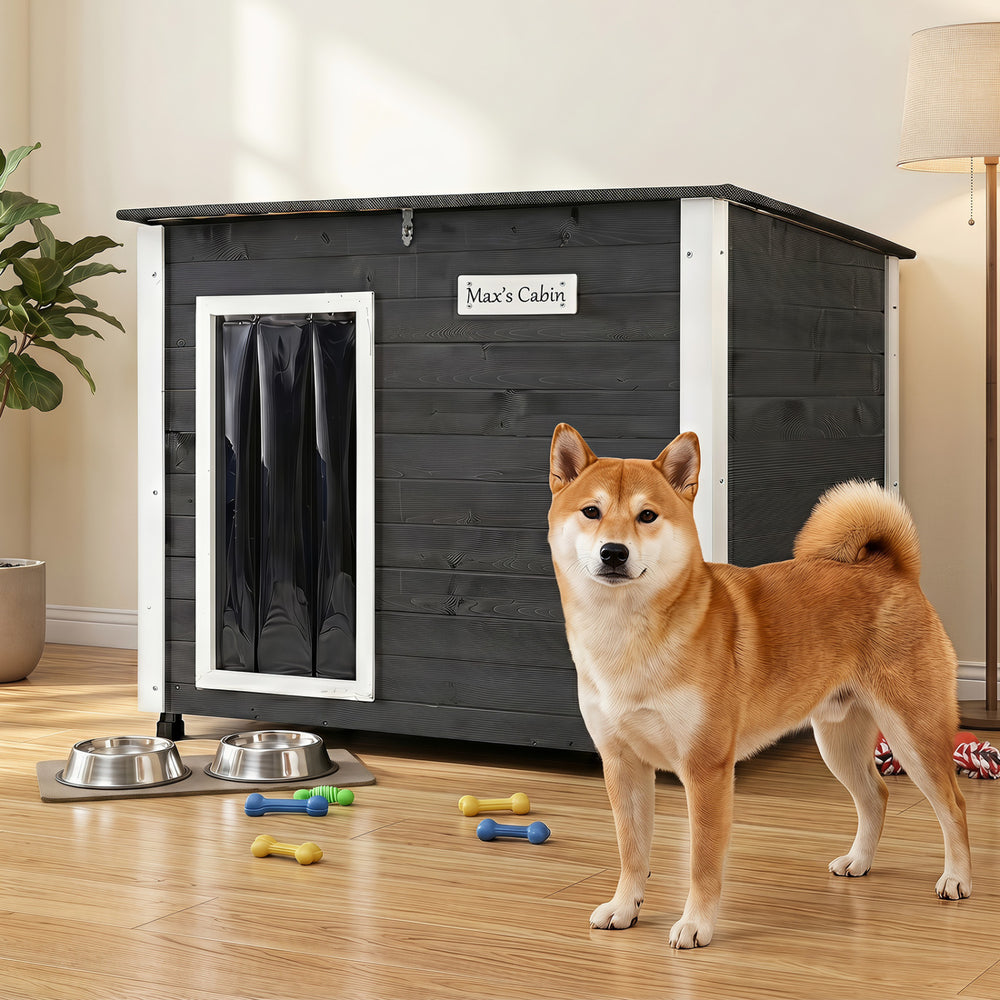 Wooden Dog House Outdoor with Natural Spruce Wood Frame, Removable Floor and Openable Asphalt Roof-S - Gallery View 1 of 11