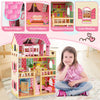 Three-story pink dollhouse playset featuring six rooms and 15 furniture pieces, designed for kids over 3 years old.
