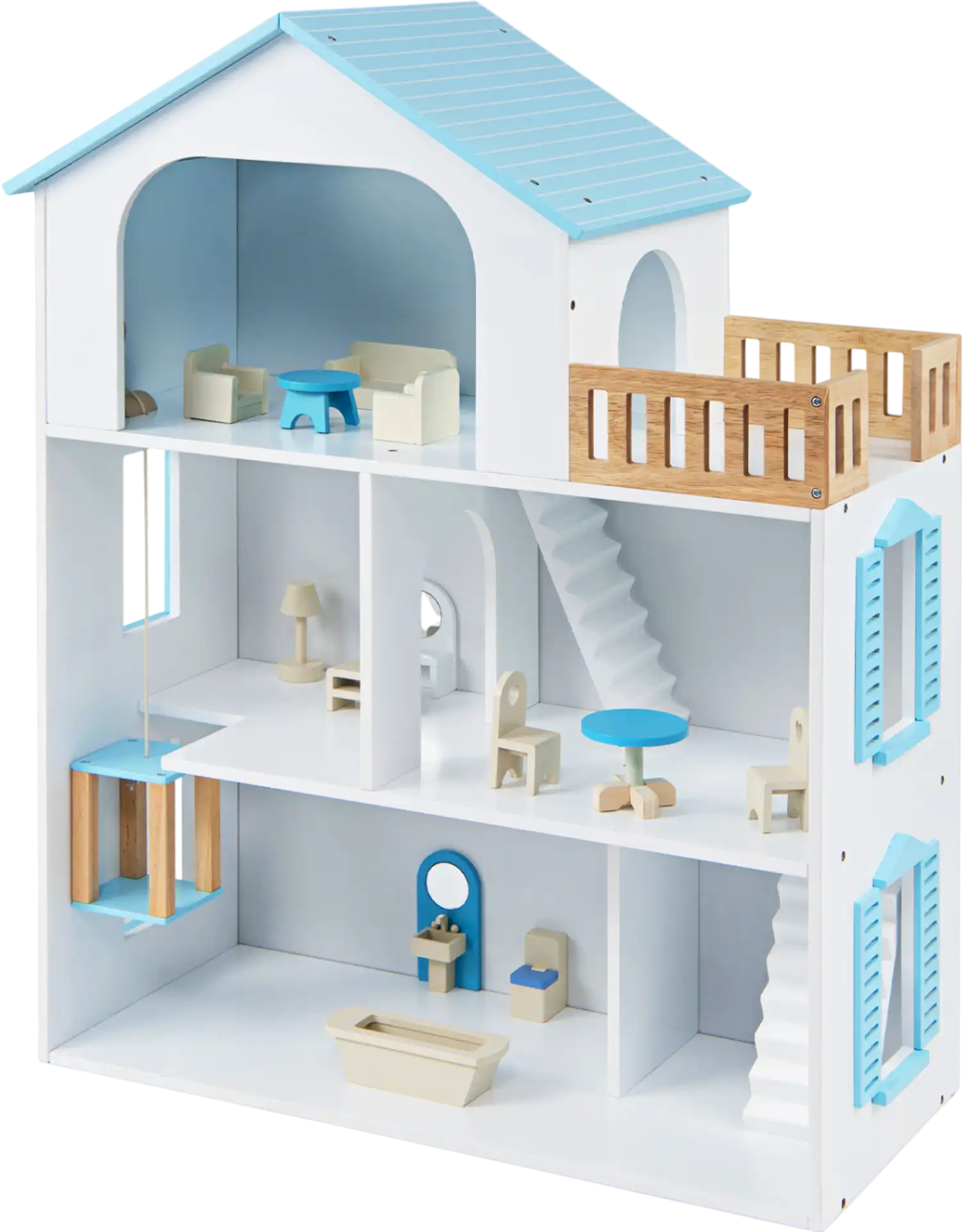 Costway Wooden Dollhouse 5-Room Furniture Accessories 99099359 New