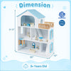 Wooden dollhouse with 5 rooms, furniture accessories, and a moving elevator, designed for kids aged 3 and up.
