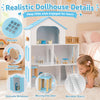 Wooden dollhouse with five rooms, furniture accessories, moving elevator, and realistic details for imaginative play.