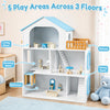 Wooden dollhouse featuring 5 rooms, furniture accessories, and a moving elevator, perfect for imaginative play.