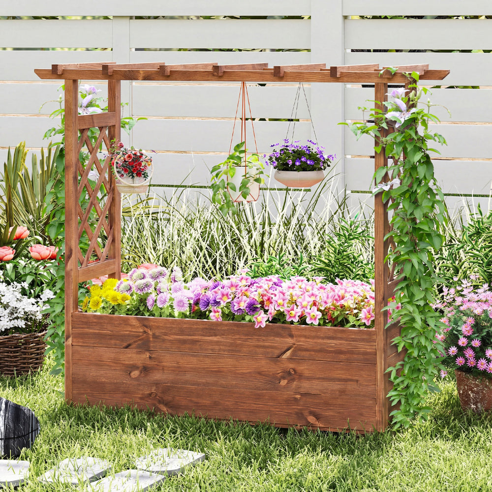 Wooden Elevated Planter Raised Garden Bed with Hanging Roof-Orange - Gallery View 1 of 11