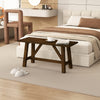 Wooden entryway bench in brown, featuring a stable triangular structure and rich texture, perfect for dining or bedroom.