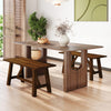 Wooden entryway bench in brown, made from rubber wood, featuring a stable triangular structure for versatile use.