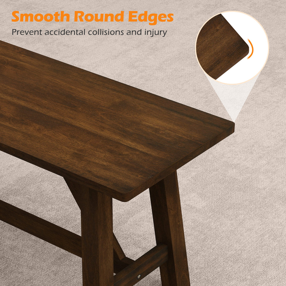 Close-up of the smooth round edges of the brown wooden entryway bench, enhancing safety and elegance for versatile.