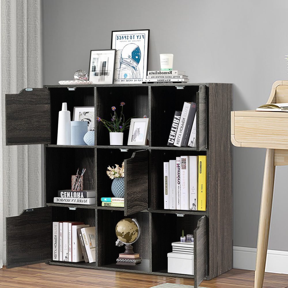 9-Cube Wooden Freestanding Bookcase for Home and Office-Gray - Gallery View 1 of 10