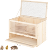 Wooden hamster cage with mesh flip roof, multi-level design, and storage rack, ideal for small pets like hamsters and.
