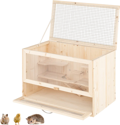 Costway Wooden Hamster Cage Mesh Flip Roof 35820462 New
