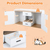 Wooden hidden cat house cabinet with two drawers, wide countertop, and concealed litter area for tidy pet storage.