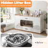 Wooden hidden cat house cabinet with two doors and drawers, designed for odor control and versatile storage in any room.