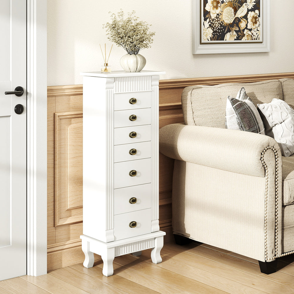 Wooden Jewelry Armoire Cabinet Storage Chest with Drawers and Swing Doors-White - Gallery View 1 of 10