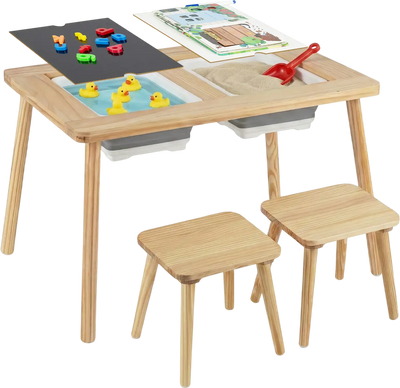 Costway Wooden Kids Activity Table Set w/ 2 Storage Bins 86274399 New