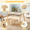 Natural pine wooden kids activity table set showing rounded corners and cut-out handles for enhanced safety and.