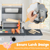 Wooden kids barbecue grill playset with secure latch design, abundant grilling tools, and storage for tidy play.
