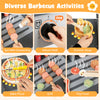 Wooden kids barbecue grill playset with grilling tools, pizza, and adjustable heat knob for imaginative play and.