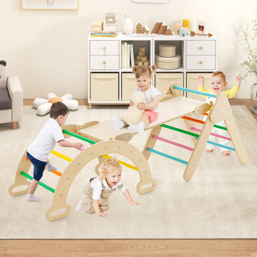 5-in-1 Wooden Kids Climber Toys with Triangle Arch Ramp-Multicolor - Gallery View 1 of 11