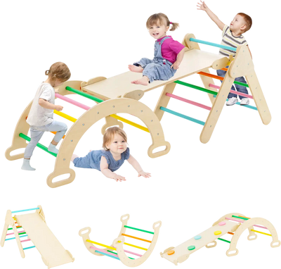 Costway 5-in-1 Wooden Kids Climber Triangle Arch Ramp Slide Set 59234781 New