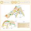 5-in-1 wooden kids climber with multicolor ramp and adjustable triangle arch for climbing, sliding, and rocking fun.