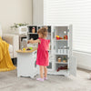 Wooden kid's corner kitchen playset in natural and white with stove, featuring realistic accessories for imaginative.