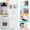 Wooden kid's corner kitchen playset with stove, washing machine, refrigerator, and realistic accessories for.