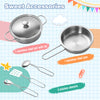 Stainless steel pot with lid and pan, part of the Wooden Kid's Corner Kitchen Playset for toddlers' cooking fun.