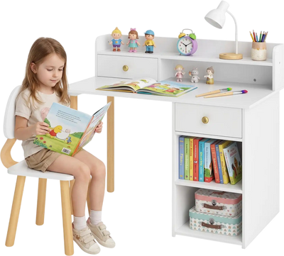 Costway Wooden Kids Desk Chair Set Hutch Drawer 36521152 New