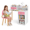 Wooden Kids Desk and Chair Set with Hutch and Drawer for Bedroom-Pink - Gallery View 1 of 2
