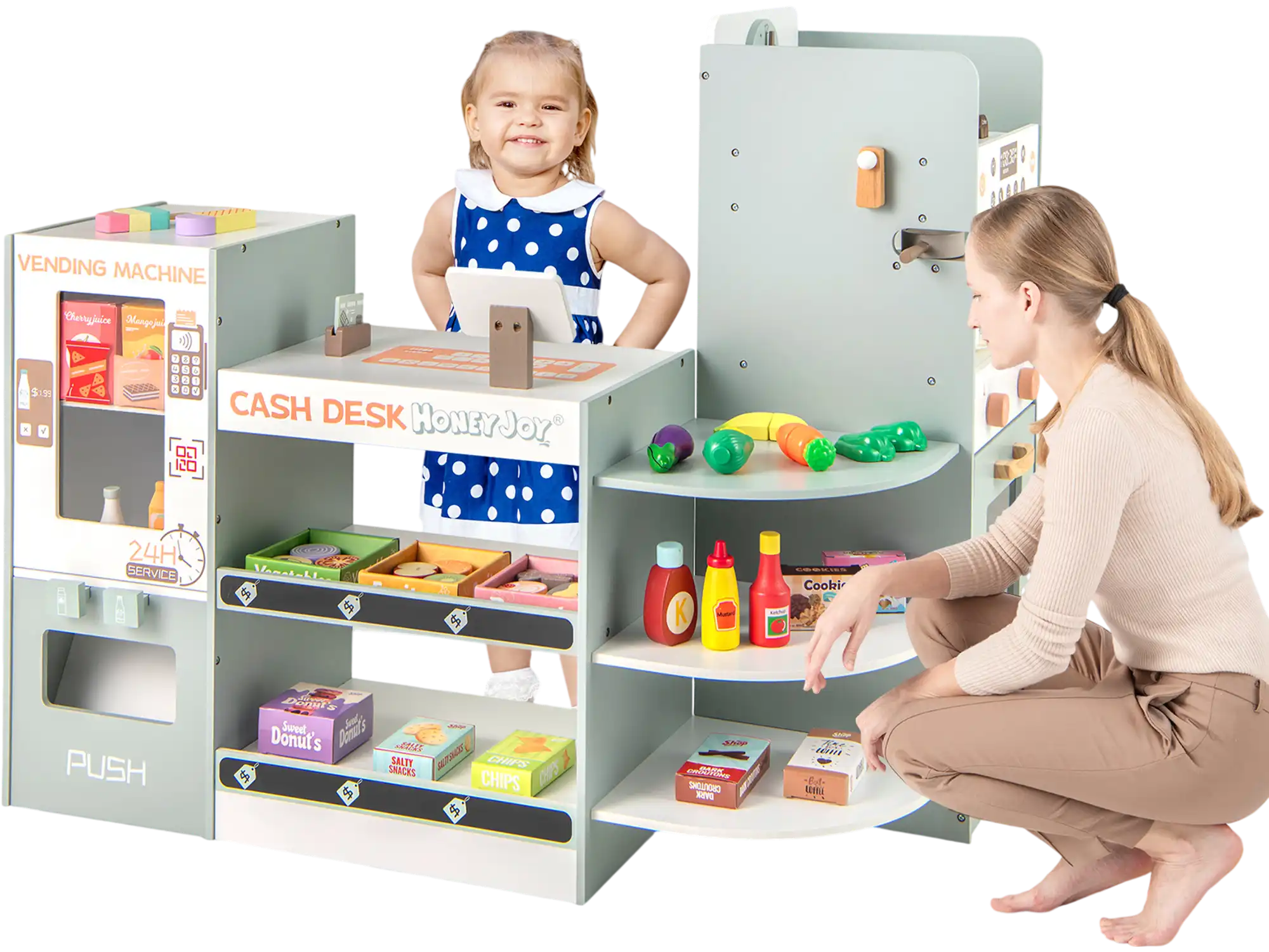 Costway Wooden Kids Grocery Store Playset Pretend Supermarket Green 38297541 New