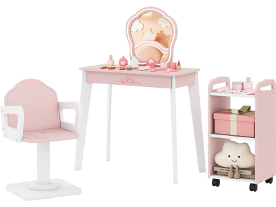 Costway Wooden Kids Hair Salon Play Set LED Lighted Mirror 63360228 New