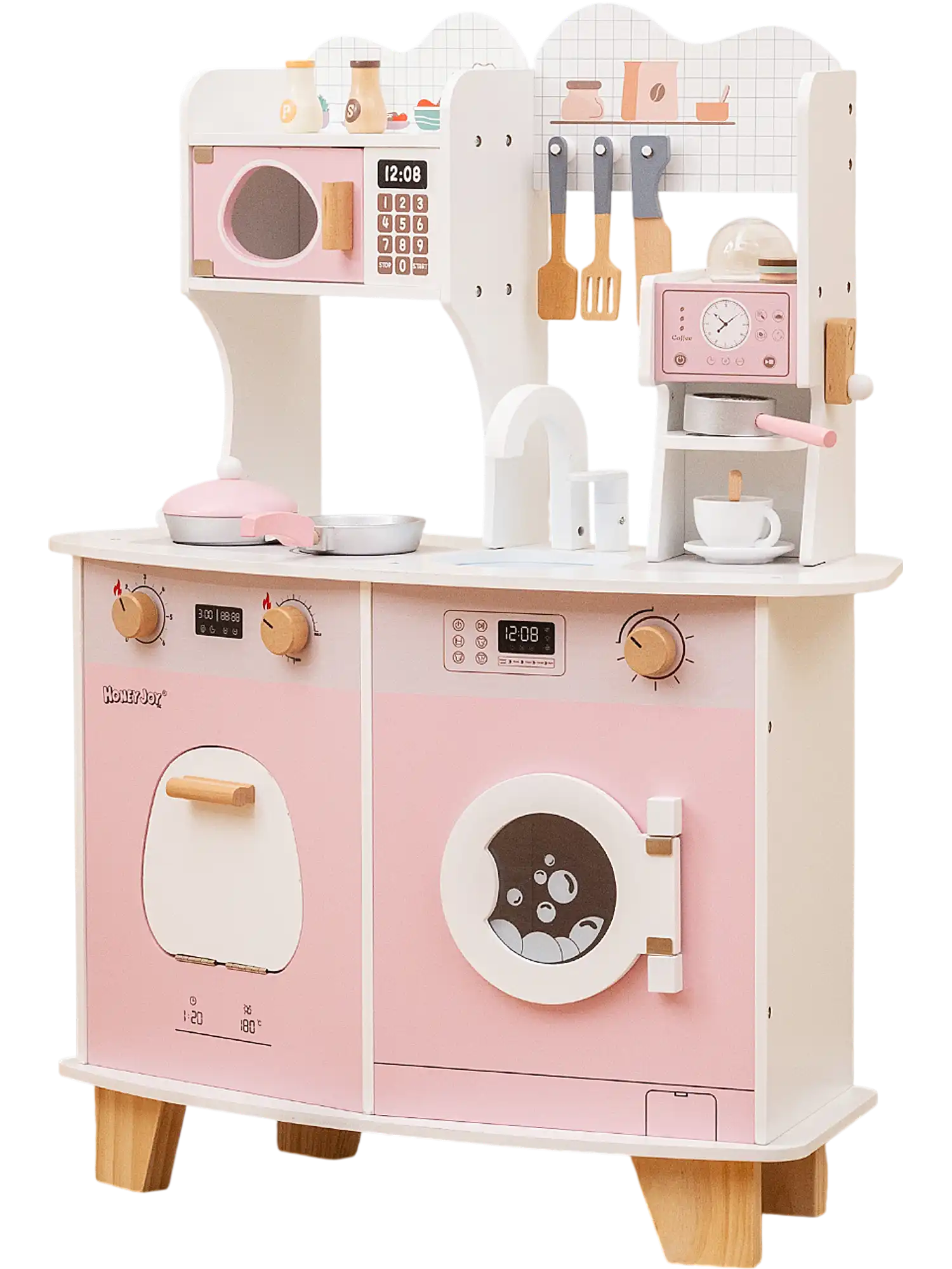 Costway Wooden Kids Kitchen Playset Coffee Maker Pink 27481639 New