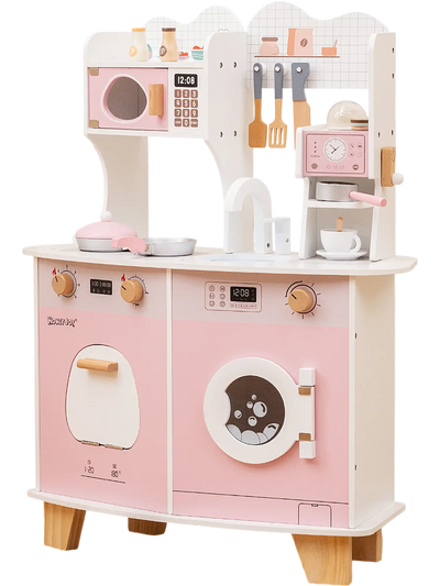 Costway Wooden Kids Kitchen Playset Coffee Maker Pink 27481639 New