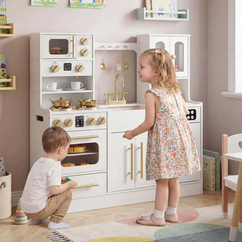 Wooden Kids Kitchen Playset with Realistic Lights and Sounds-White - Gallery View 1 of 12
