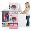 Wooden kids laundry playset in pink with washing machines, sink, and accessories for imaginative role play and fine.