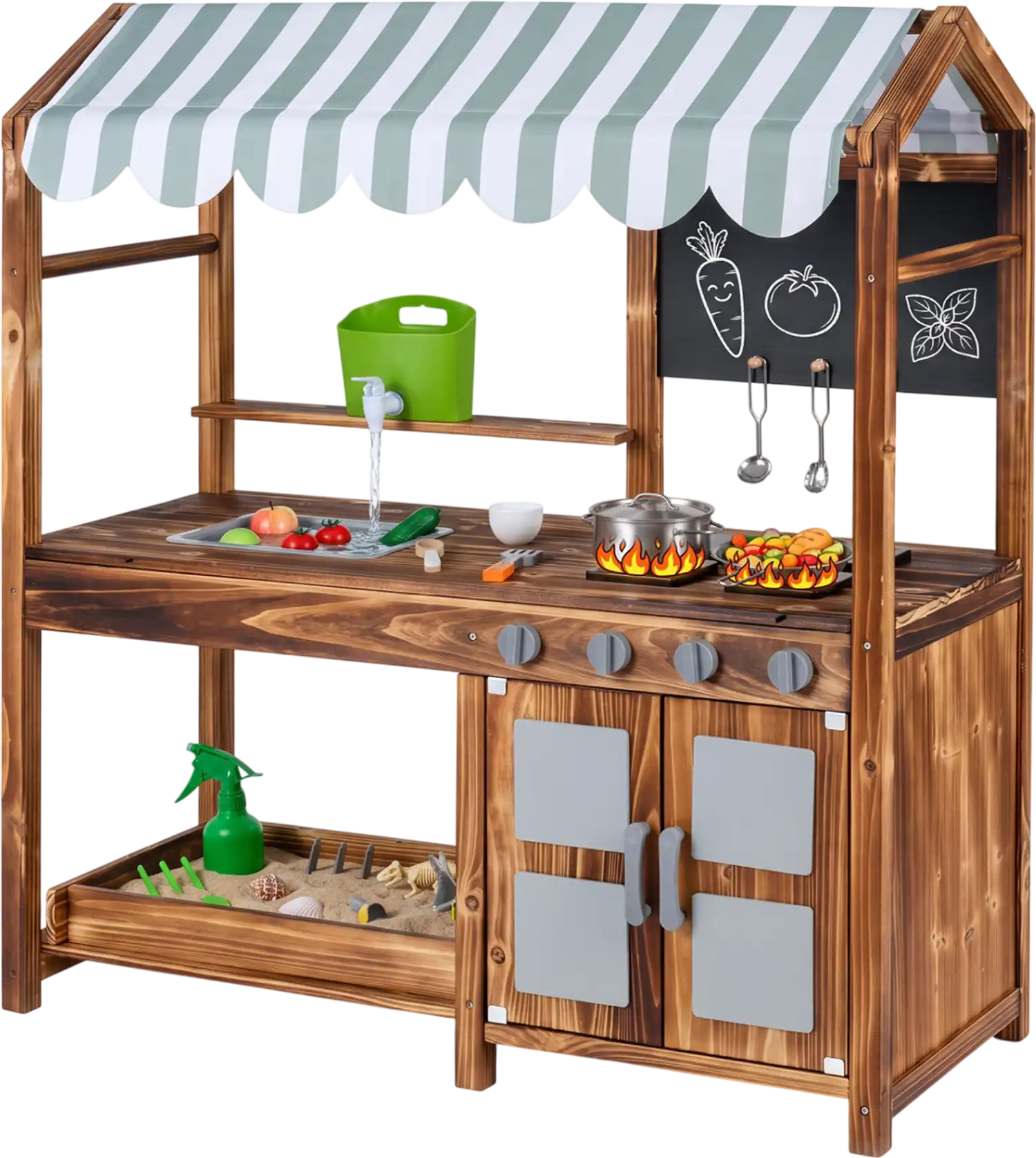 Costway Wooden Kids Mud Kitchen 8 Accessories 2-Sided Chalkboard 33534233 New