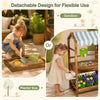 Wooden kids mud kitchen with detachable sandbox or planter box, featuring 8 accessories and a decorative canopy.
