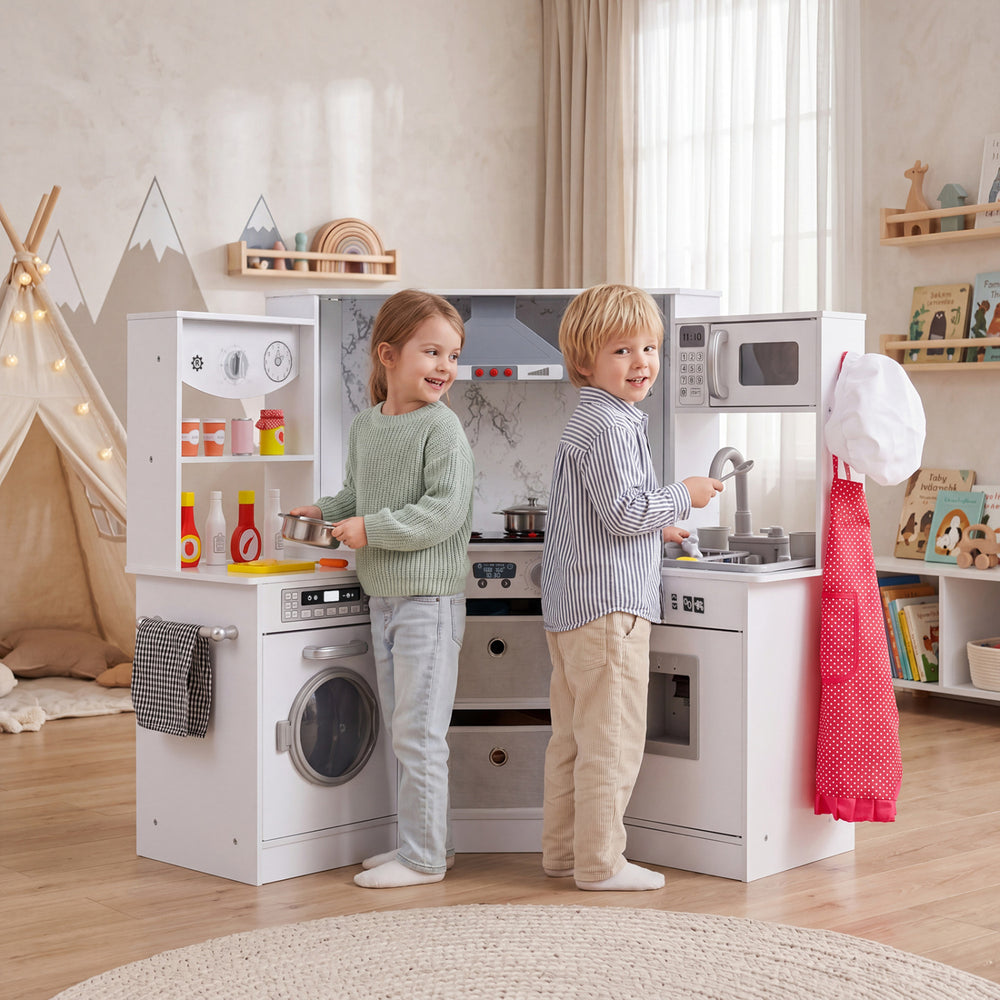 Wooden Kids Play Kitchen Playset with Realistic Lights and Sounds-White - Gallery View 1 of 12