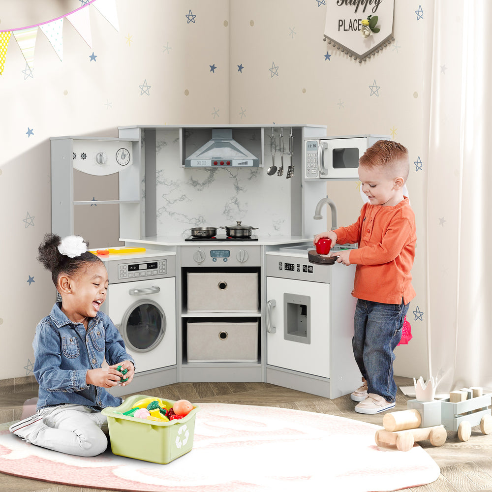 Wooden Kids Play Kitchen Playset with Realistic Lights and Sounds-Gray - Gallery View 1 of 10