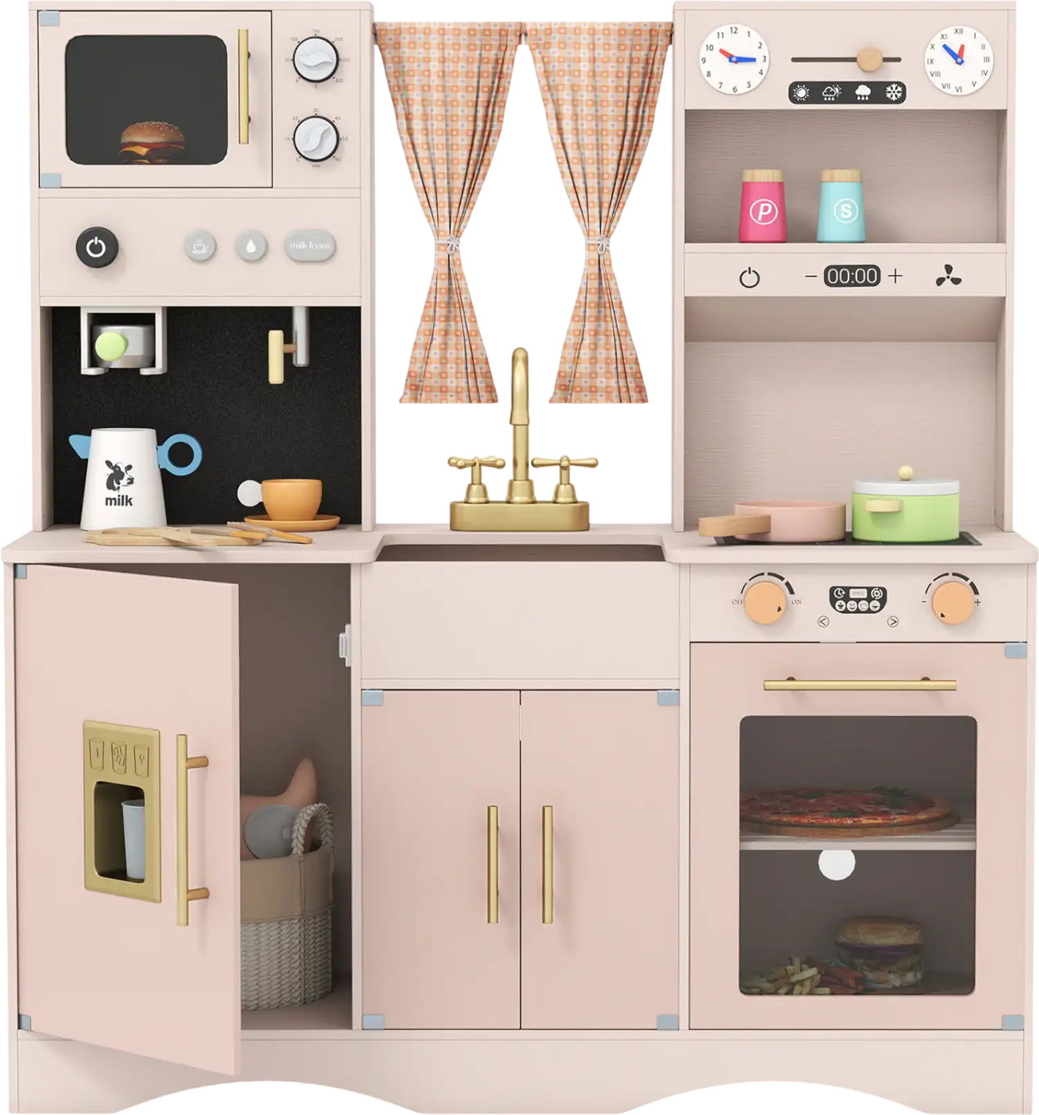 Costway Wooden Kids Pretend Play Kitchen w/ Microwave Coffee Maker 45313270 New