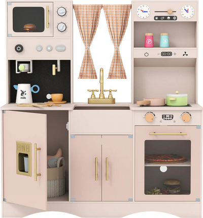 Costway Wooden Kids Pretend Play Kitchen w/ Microwave Coffee Maker 45313270 New
