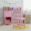 Pink wooden kids study desk and chair set with storage, designed for ergonomic support and organized study space.