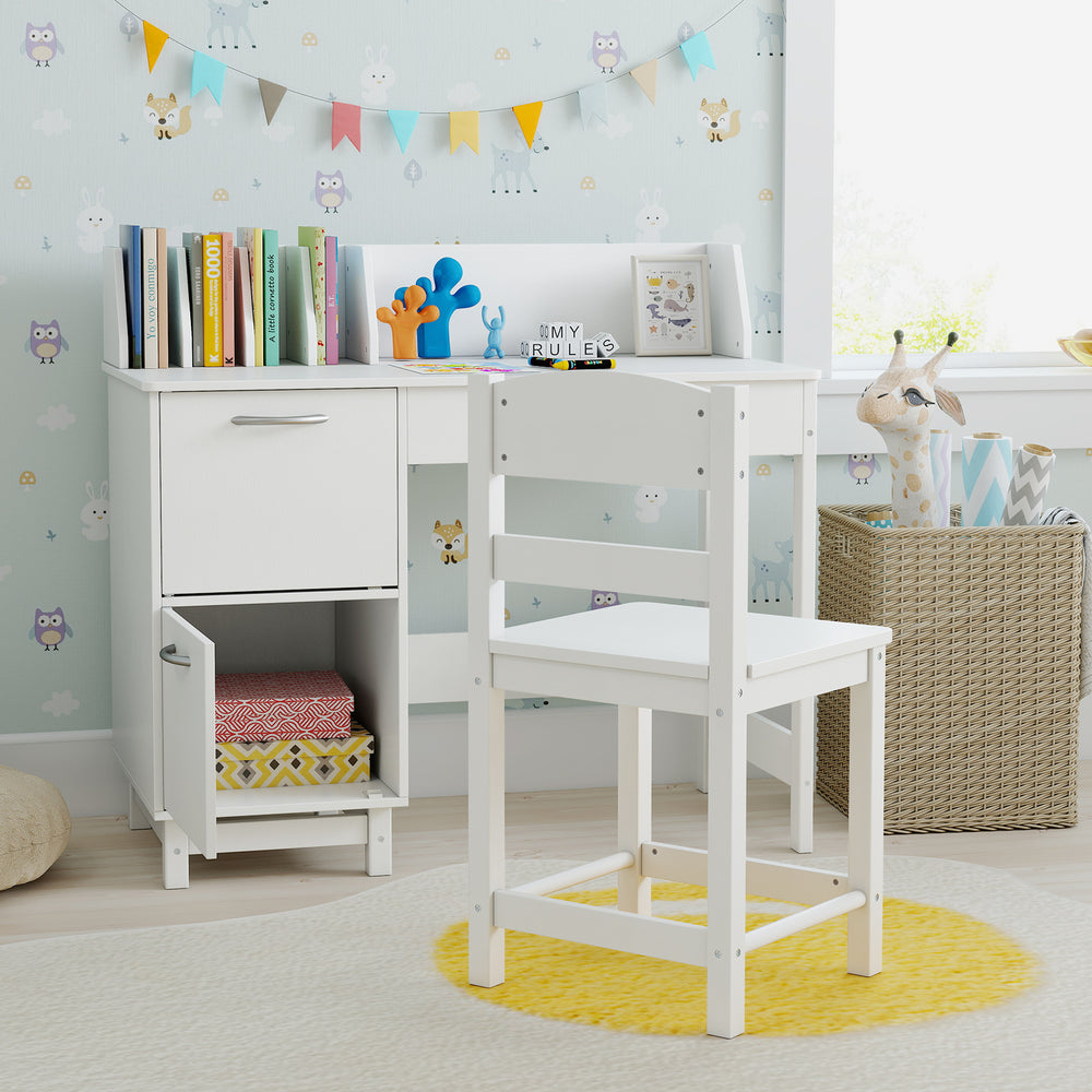 Wooden Kids Study Desk and Chair Set Student Workstation-White - Gallery View 1 of 10