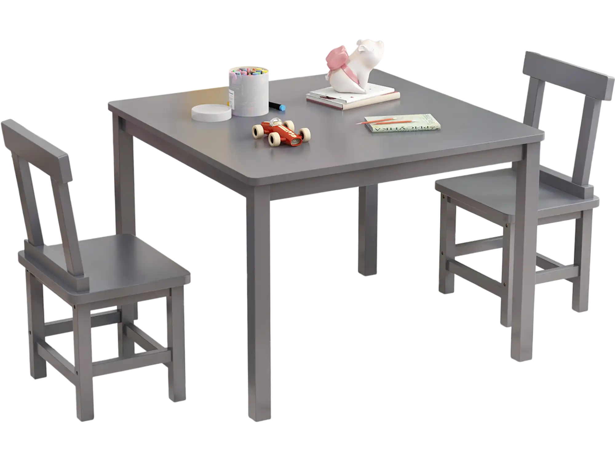 Costway Wooden Kids Table & 2 Chairs Set Gray 67459832 New