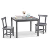 Gray wooden kids table and 2 chairs set with anti-slip foot pads, ideal for reading, drawing, and playing.