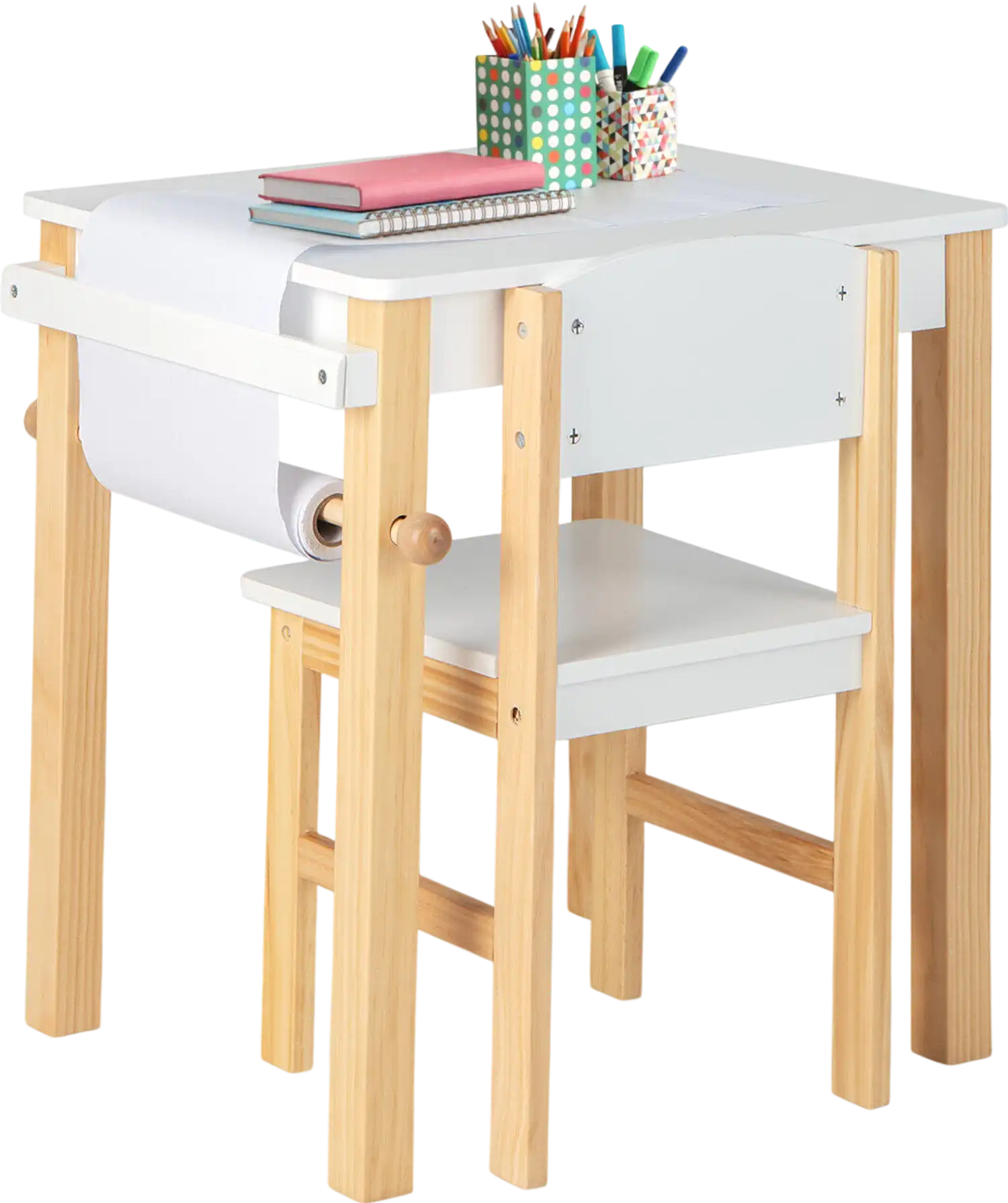 Costway Kids Art Table Chair Set Drawer Paper Roll 2 Markers White 61394782 New