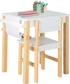Kids art table set with ergonomic chair, natural wood legs, and smooth surface, ideal for drawing and crafts.